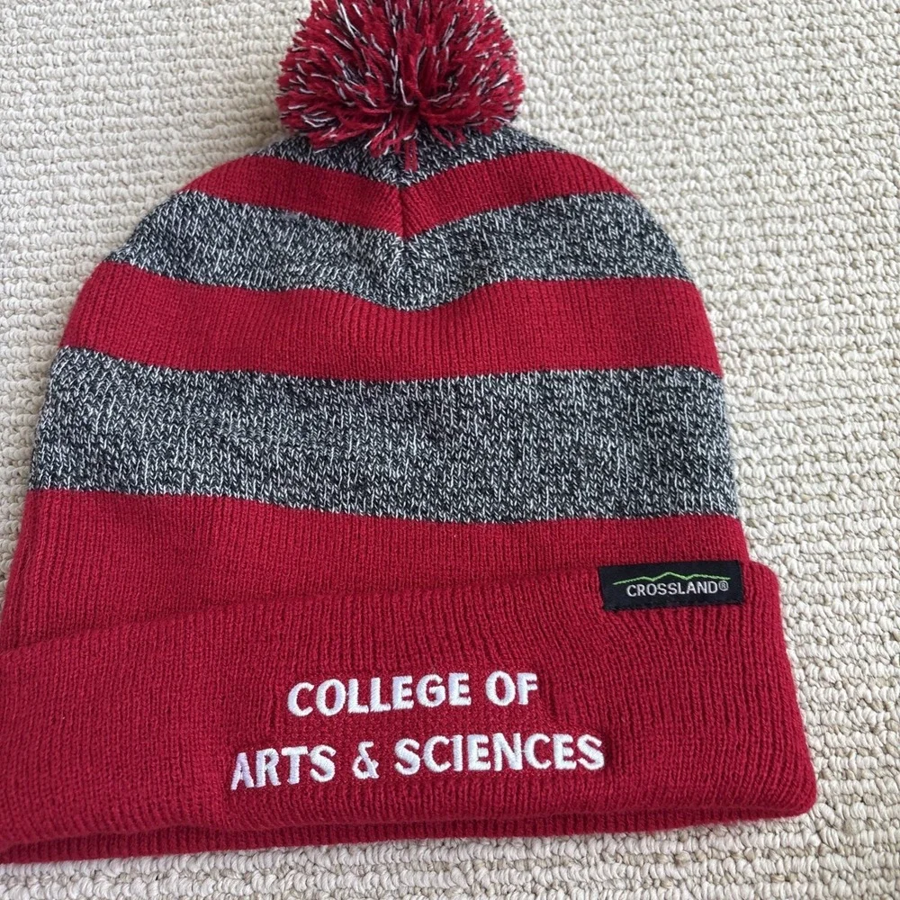 College of Arts & Sciences Acrylic Pom Striped Beanie Hat Cap Knit